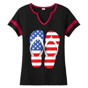 Womens American Flag Flip Flops Comfortable Slippers Flip Flops Ladies Halftime Notch Neck Tee