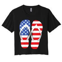 Womens American Flag Flip Flops Comfortable Slippers Flip Flops Women's Crop Top Tee