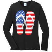 Womens American Flag Flip Flops Comfortable Slippers Flip Flops Ladies Long Sleeve Shirt