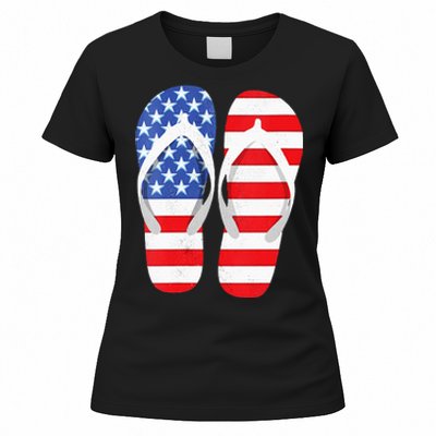 Womens American Flag Flip Flops Comfortable Slippers Flip Flops Women's T-Shirt