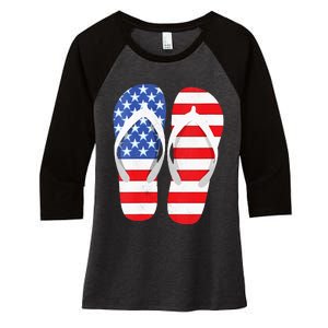 Womens American Flag Flip Flops Comfortable Slippers Flip Flops Women's Tri-Blend 3/4-Sleeve Raglan Shirt