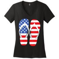 Womens American Flag Flip Flops Comfortable Slippers Flip Flops Women's V-Neck T-Shirt