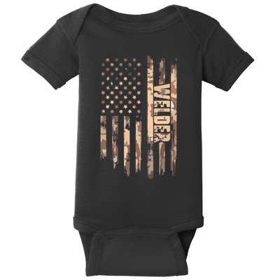 Welder American Flag Gift Welding Baby Bodysuit