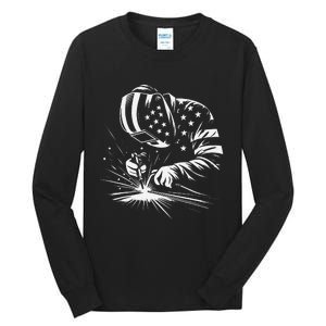 Welder American Flag Usa Patriotic Welding Welder Tall Long Sleeve T-Shirt