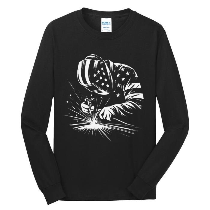 Welder American Flag Usa Patriotic Welding Welder Tall Long Sleeve T-Shirt