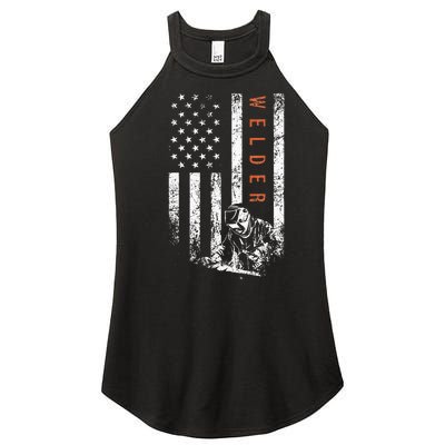 Welder American Flag Design Welding Women’s Perfect Tri Rocker Tank