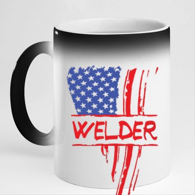 Welder American Flag Welding Gift Triangular Usa Patriotic 11oz Black Color Changing Mug