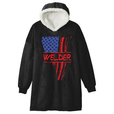 Welder American Flag Welding Gift Triangular Usa Patriotic Hooded Wearable Blanket