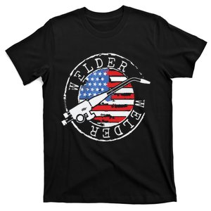 Welder American Flag Welding Gift Usa Patriotic Retro Helmet T-Shirt