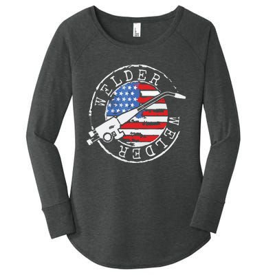 Welder American Flag Welding Gift Usa Patriotic Retro Helmet Women's Perfect Tri Tunic Long Sleeve Shirt