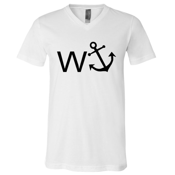 W Anchor Funny Wanker Jerk Funny Slang V-Neck T-Shirt