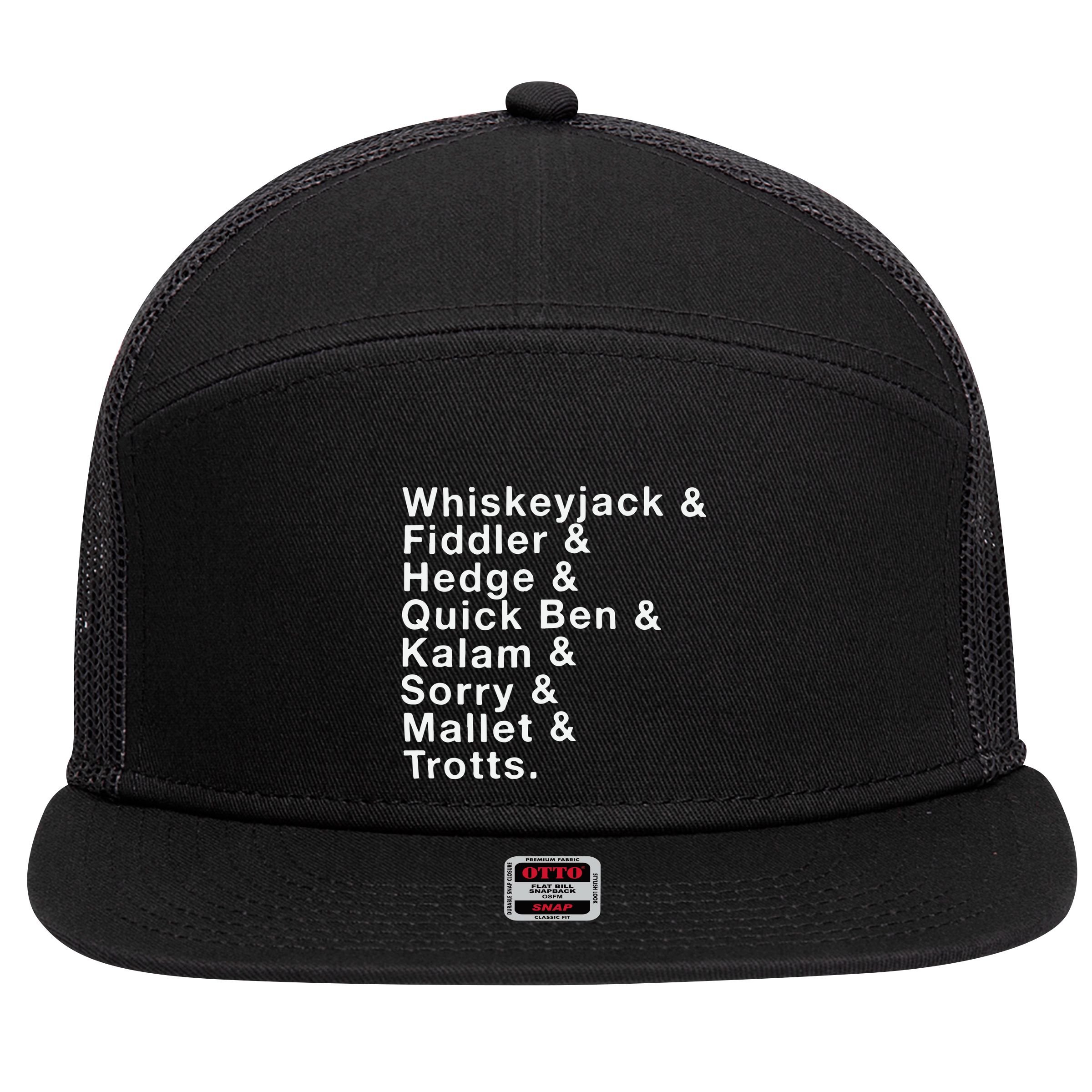 Whiskeyjack And Fiddler And Hedge And Quick Ben 7 Panel Mesh Trucker Snapback Hat