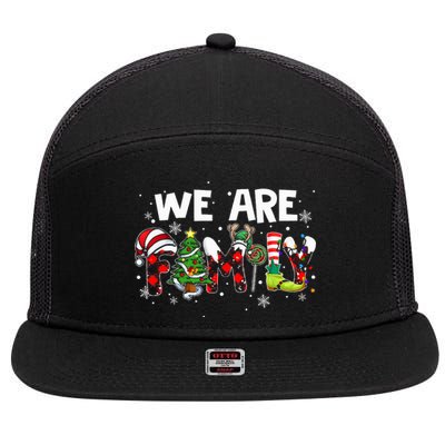 We Are Family Christmas Pajamas Funny Matching Family Xmas 7 Panel Mesh Trucker Snapback Hat