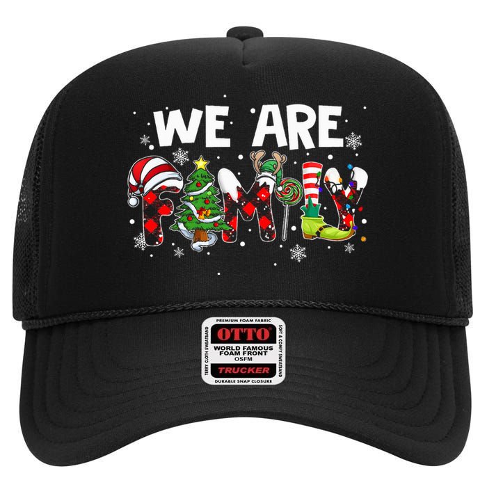 We Are Family Christmas Pajamas Funny Matching Family Xmas High Crown Mesh Back Trucker Hat