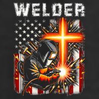 Welder American Flag Welding Faith Cross Christian Religious 7 Panel Mesh Trucker Snapback Hat