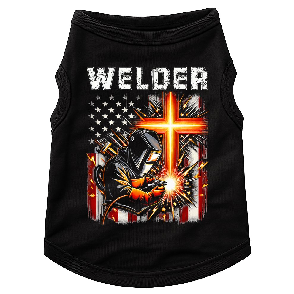 Welder American Flag Welding Faith Cross Christian Religious Doggie Tank