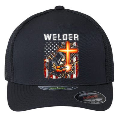 Welder American Flag Welding Faith Cross Christian Religious Flexfit Unipanel Trucker Cap