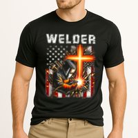 Welder American Flag Welding Faith Cross Christian Religious Cooling Performance Crew T-Shirt