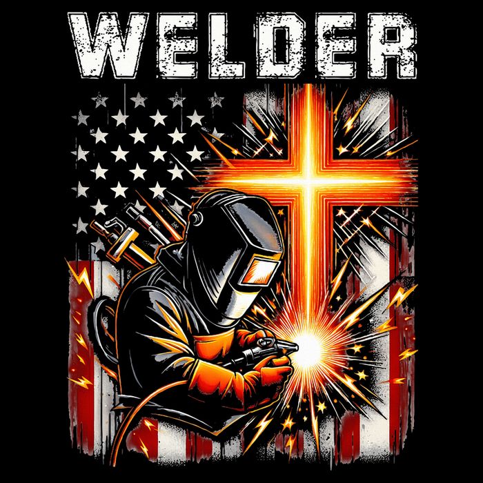 Welder American Flag Welding Faith Cross Christian Religious Cooling Performance Crew T-Shirt