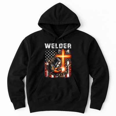 Welder American Flag Welding Faith Cross Christian Religious Hoodie