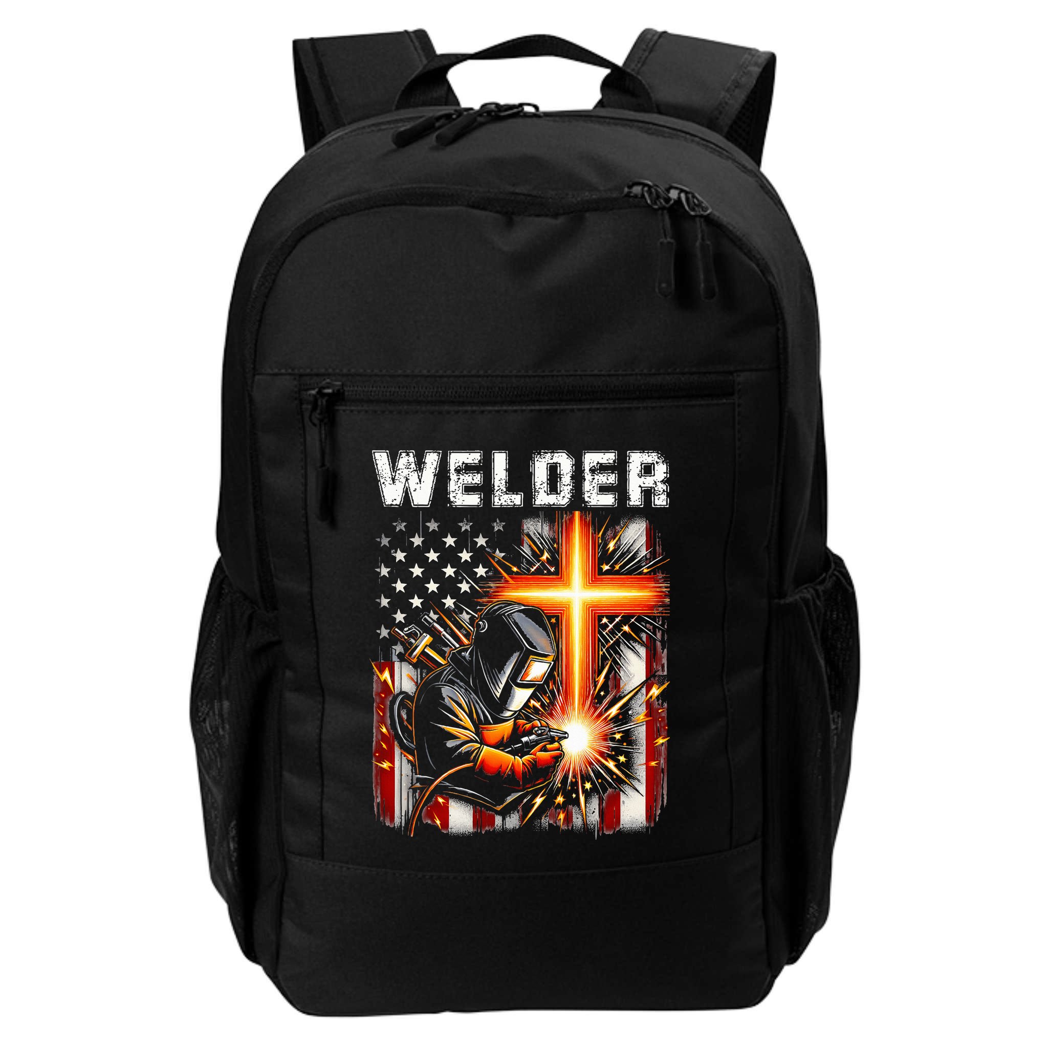 Welder American Flag Welding Faith Cross Christian Religious Backpack
