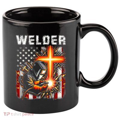 Welder American Flag Welding Faith Cross Christian Religious 11oz C Handle Ceramic Mug