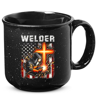 Welder American Flag Welding Faith Cross Christian Religious 15oz Campfire Ceramic Mug