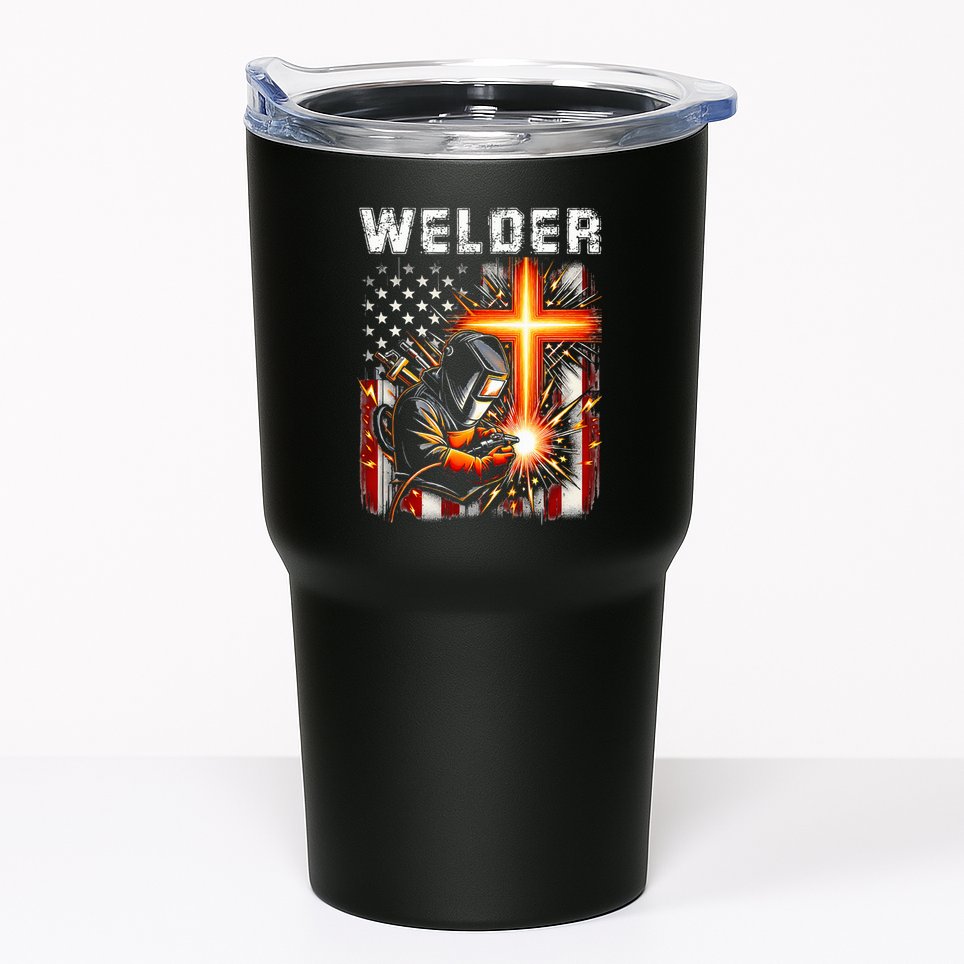 Welder American Flag Welding Faith Cross Christian Religious Tumbler