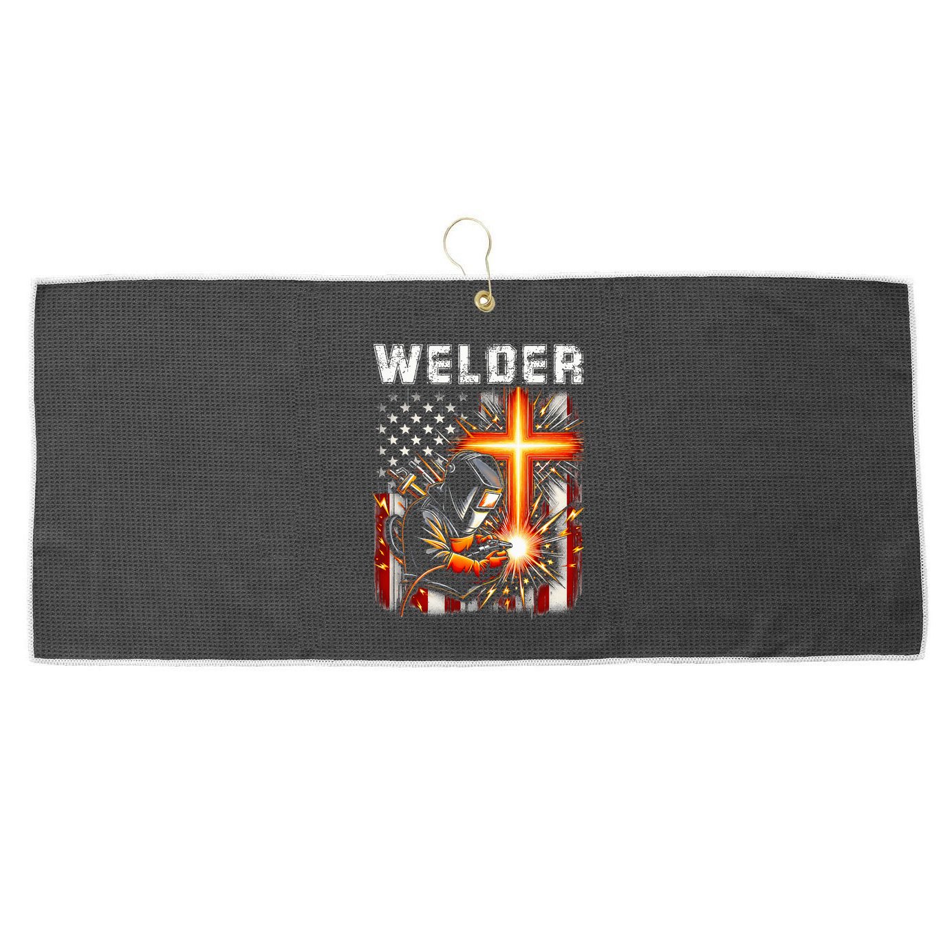 Welder American Flag Welding Faith Cross Christian Religious Large Microfiber Waffle Golf Towel