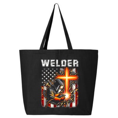 Welder American Flag Welding Faith Cross Christian Religious 25L Jumbo Tote