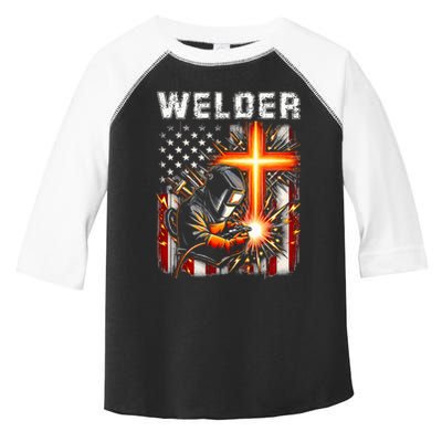 Welder American Flag Welding Faith Cross Christian Religious Toddler Fine Jersey T-Shirt
