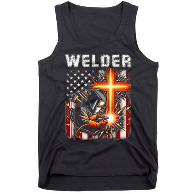 Welder American Flag Welding Faith Cross Christian Religious Tank Top