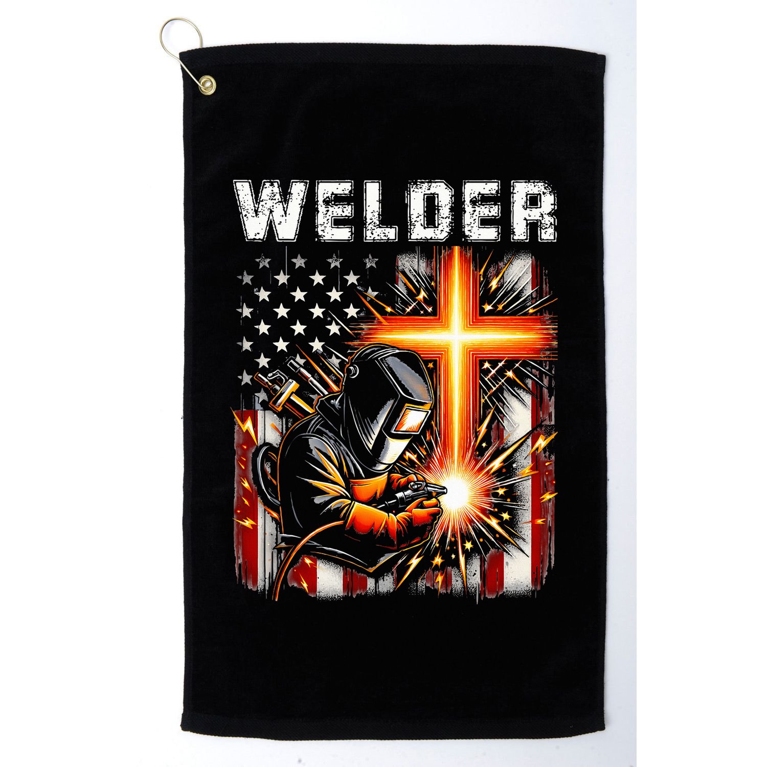 Welder American Flag Welding Faith Cross Christian Religious Golf Towel