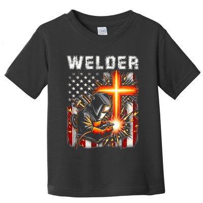 Welder American Flag Welding Faith Cross Christian Religious Toddler T-Shirt