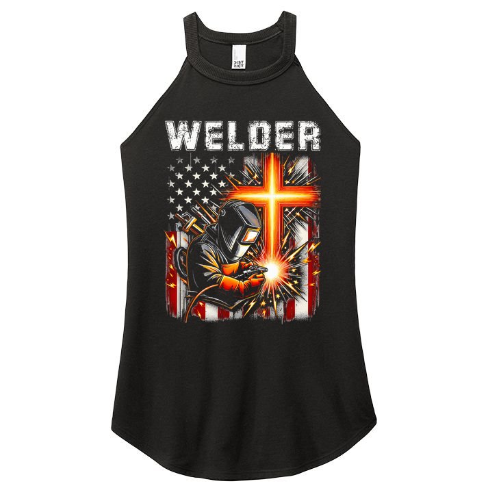 Welder American Flag Welding Faith Cross Christian Religious Women's Perfect Tri Rocker Tank