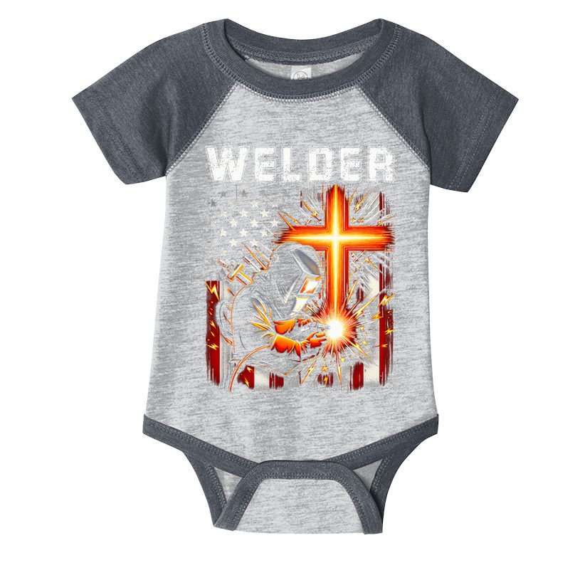 Welder American Flag Welding Faith Cross Christian Religious Infant Baby Jersey Bodysuit