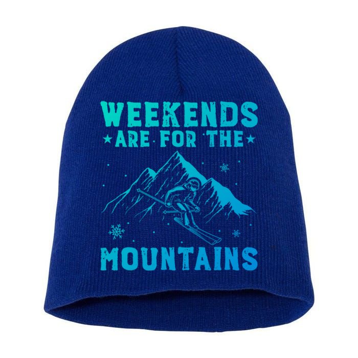 Weekends Are For The Mountains Skier Skiing Gift Short Acrylic Beanie