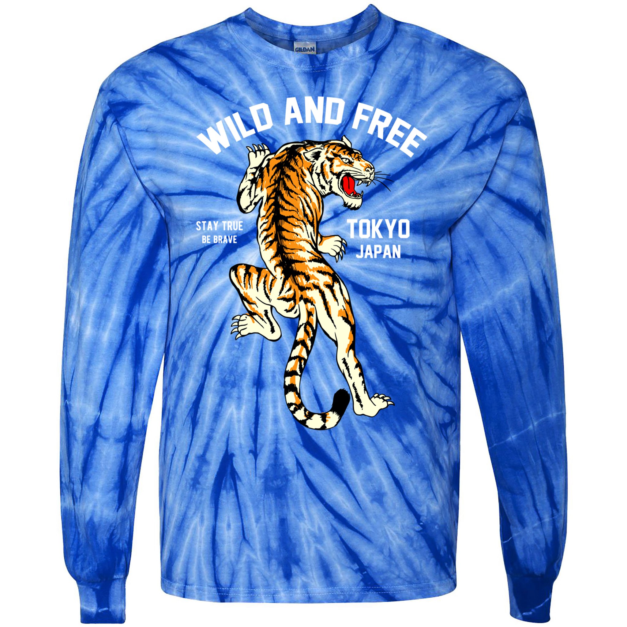 Wild And Free Enjoy Cool Brave Tokyo Japan Wild Tiger Graphic Gift Tie-Dye Long Sleeve Shirt