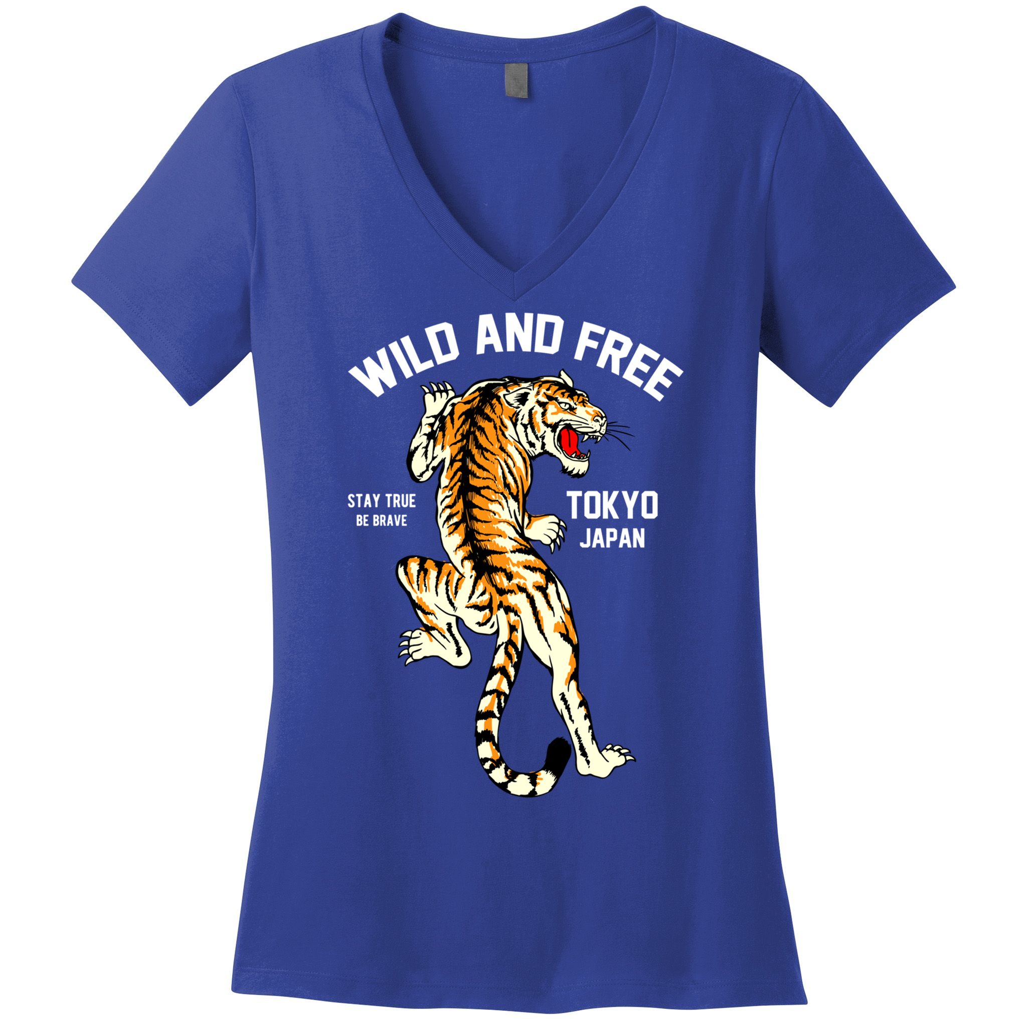 Wild And Free Enjoy Cool Brave Tokyo Japan Wild Tiger Graphic Gift Women's V-Neck T-Shirt