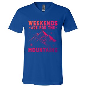 Weekends Are For The Mountains Skier Skiing Gift V-Neck T-Shirt