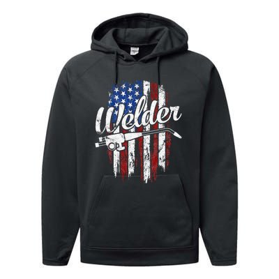 Welder American Flag Welding Gift Usa Patriotic Performance Fleece Hoodie