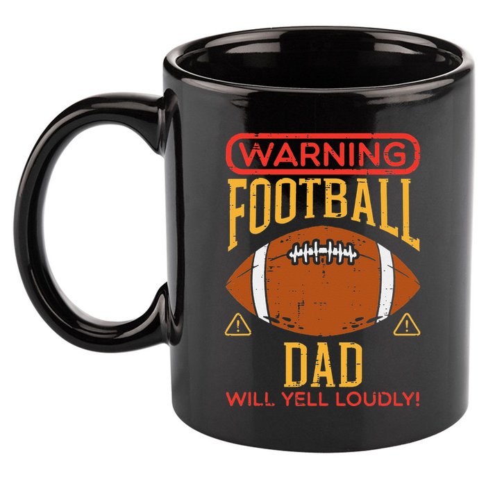 Warning American Football Dad Yell Funny Family Matching 11oz C Handle Ceramic Mug