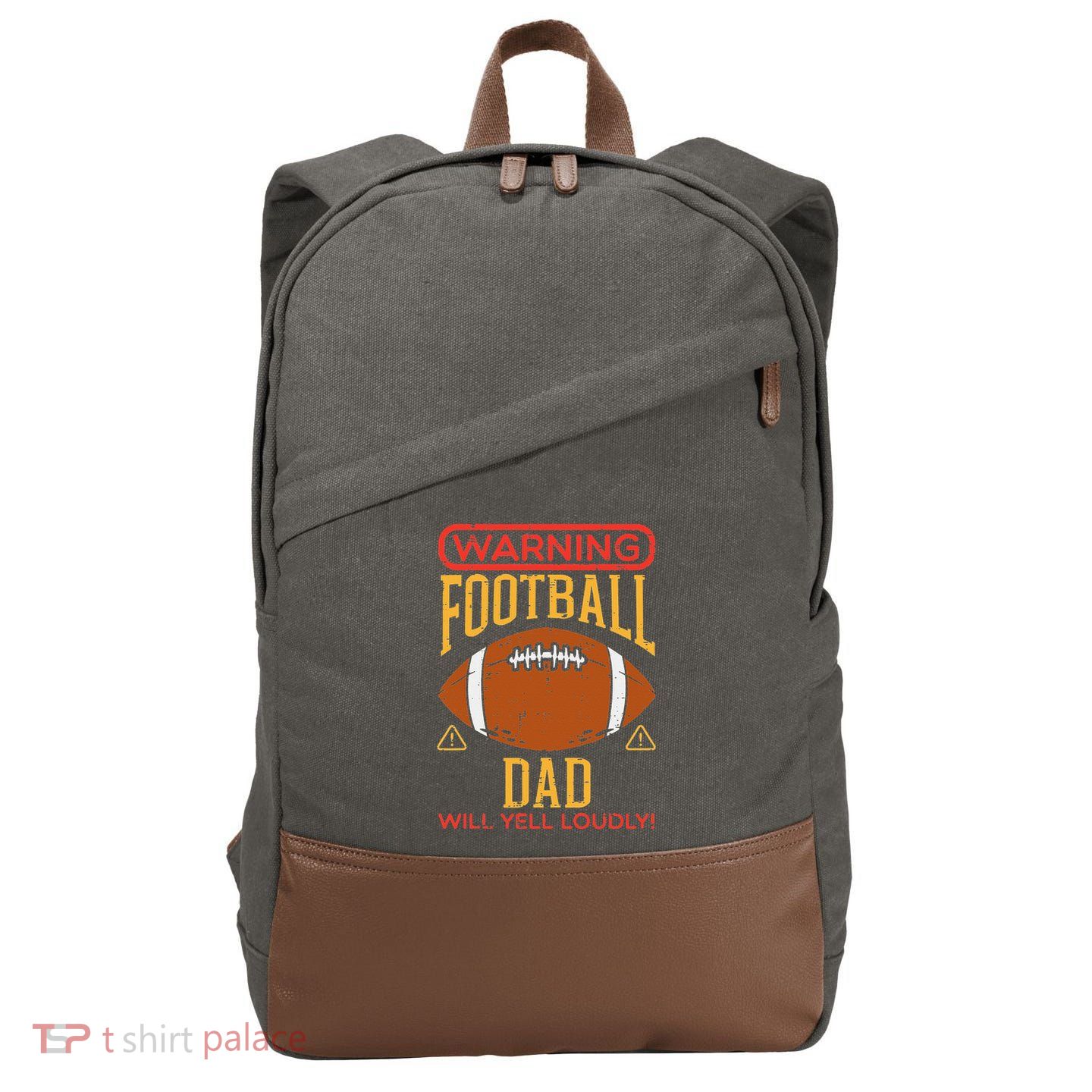 Warning American Football Dad Yell Funny Family Matching Cotton Canvas Backpack