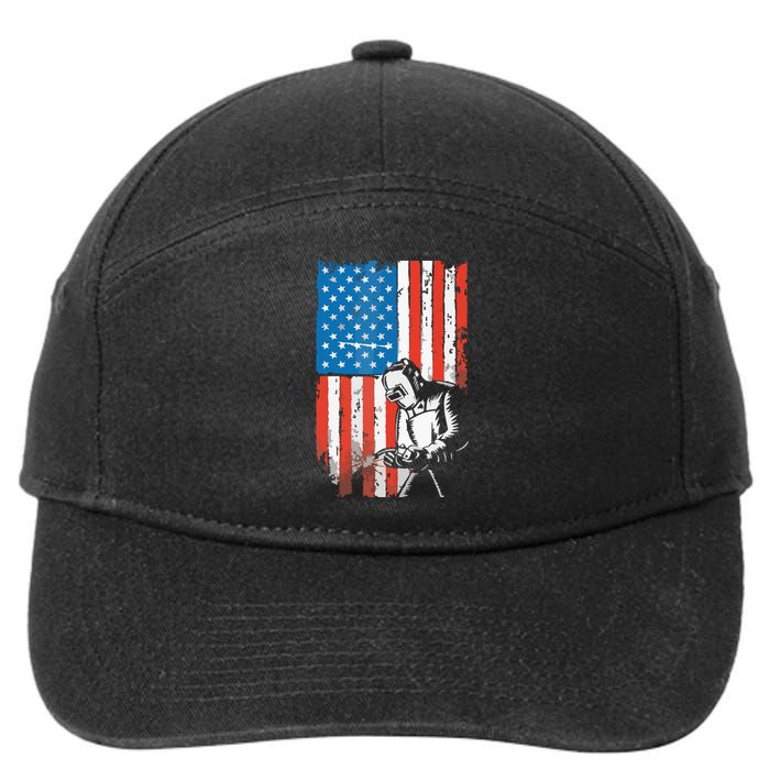 Welding American Flag Welder Fathers Day Design On Back 7-Panel Snapback Hat