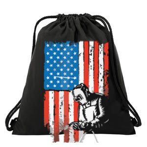 Welding American Flag Welder Fathers Day Design On Back Drawstring Bag