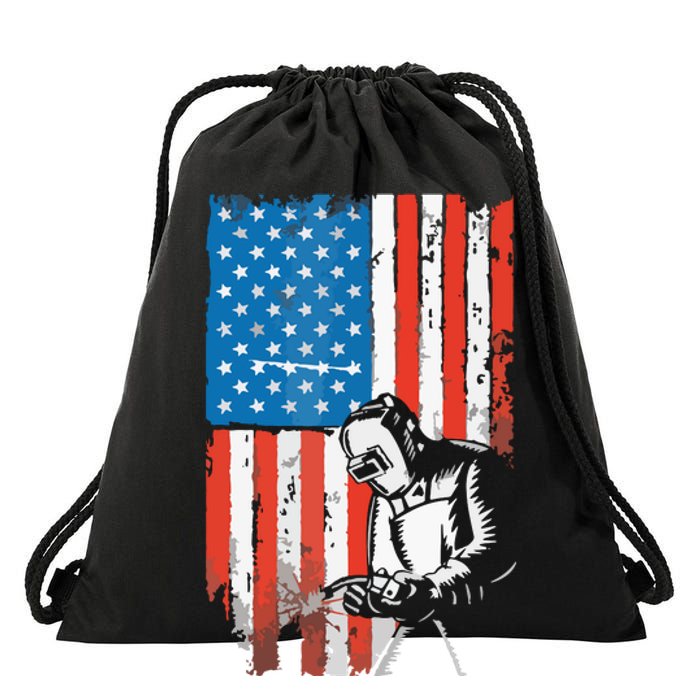 Welding American Flag Welder Fathers Day Design On Back Drawstring Bag