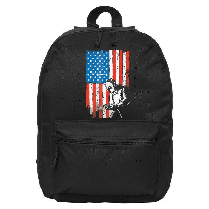 Welding American Flag Welder Fathers Day Design On Back 16 in Basic Backpack