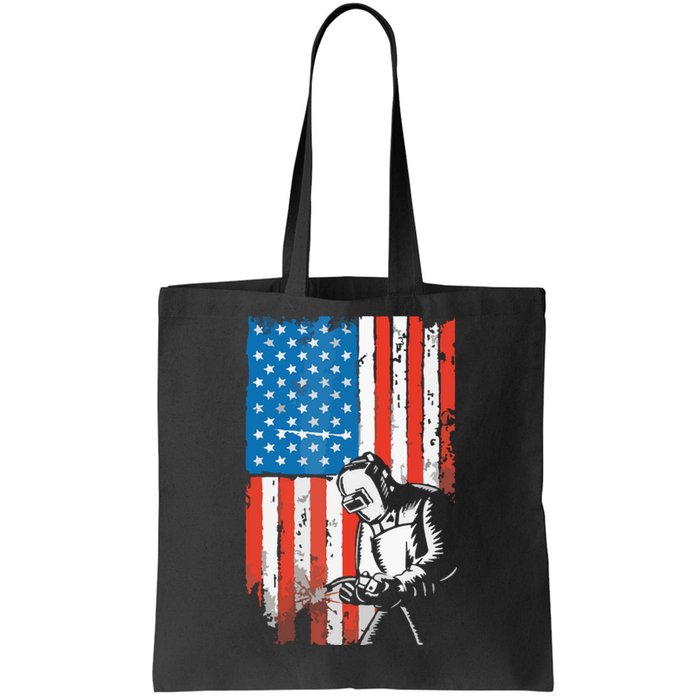 Welding American Flag Welder Fathers Day Design On Back Tote Bag