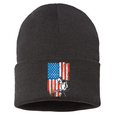 Welding American Flag Welder Fathers Day Design On Back Sustainable Knit Beanie