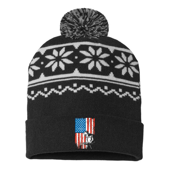 Welding American Flag Welder Fathers Day Design On Back USA-Made Snowflake Beanie